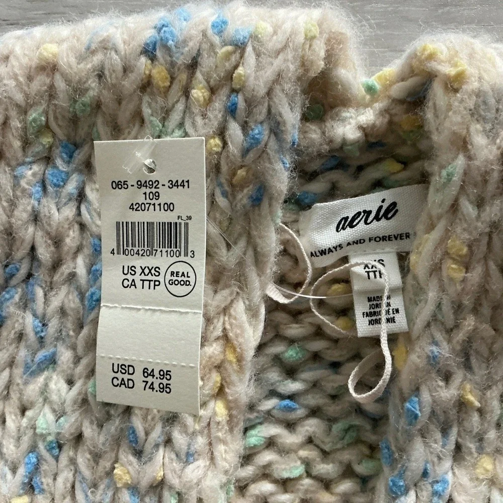 Aerie Confetti‎ Puff Sleeve Cardigan Sweater Size XXS New With Tags